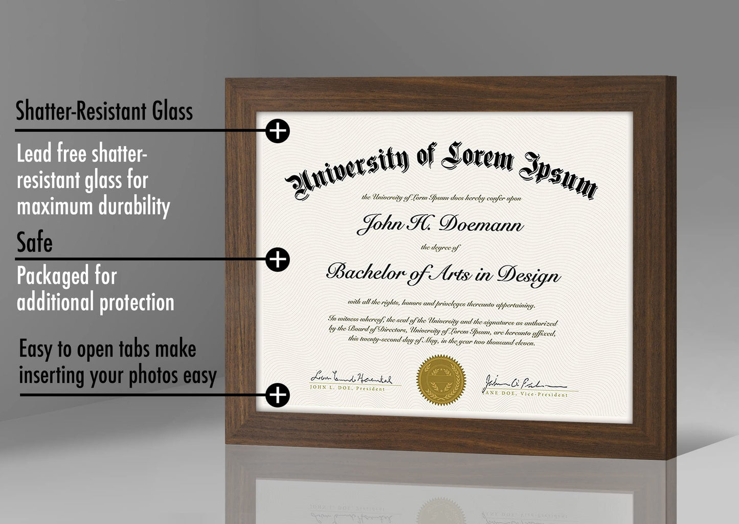 Americanflat 8.5x11 Diploma Frame with Shatter-Resistant Glass - Document Frames with Engineered Wood - Legacy Collection - Certificate Frame for Tabletop and Wall Display - Walnut