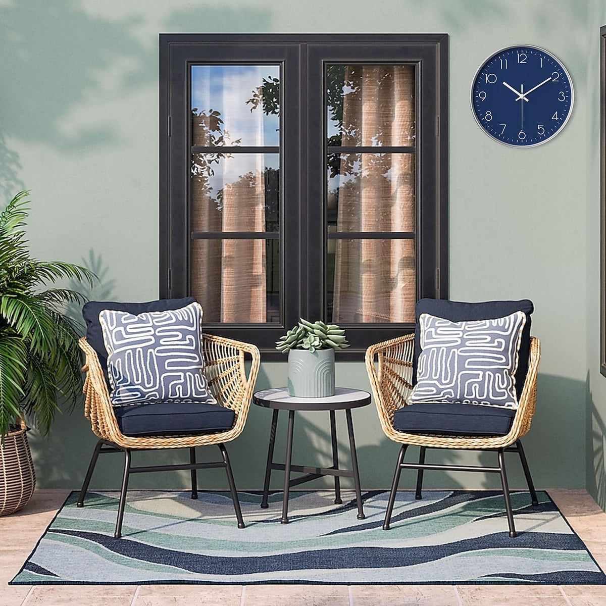 SENYURI Navy Blue Modern Wall Clock for Living Room Decor, 14 Inch Large Wall Clock Silent Battery Operated, Classic Round Analog Clock for Bedroom, Kitchen, Office, Bathroom, Outdoor Patio, Pool