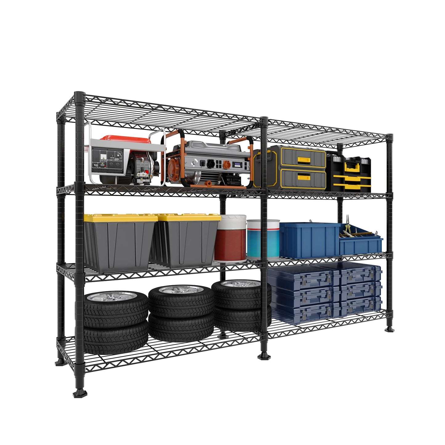 Garvee Storage Shelves 60" W Heavy Duty Metal Shelving Unit, 4-Tier Wire Rack Shelving for Kitchen Garage Storage, Load 1060LBS, Adjustable Wire Shelf for Pantry Room Basement, 13.8" Dx59.5 H, Black