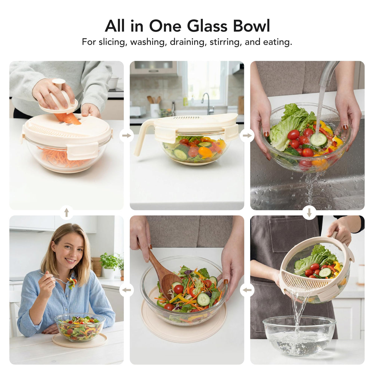 GENICOOK Glass Food Storage Containers With Glass Lids+Vegetable Chopper 5-in-1 Food Prep Tool