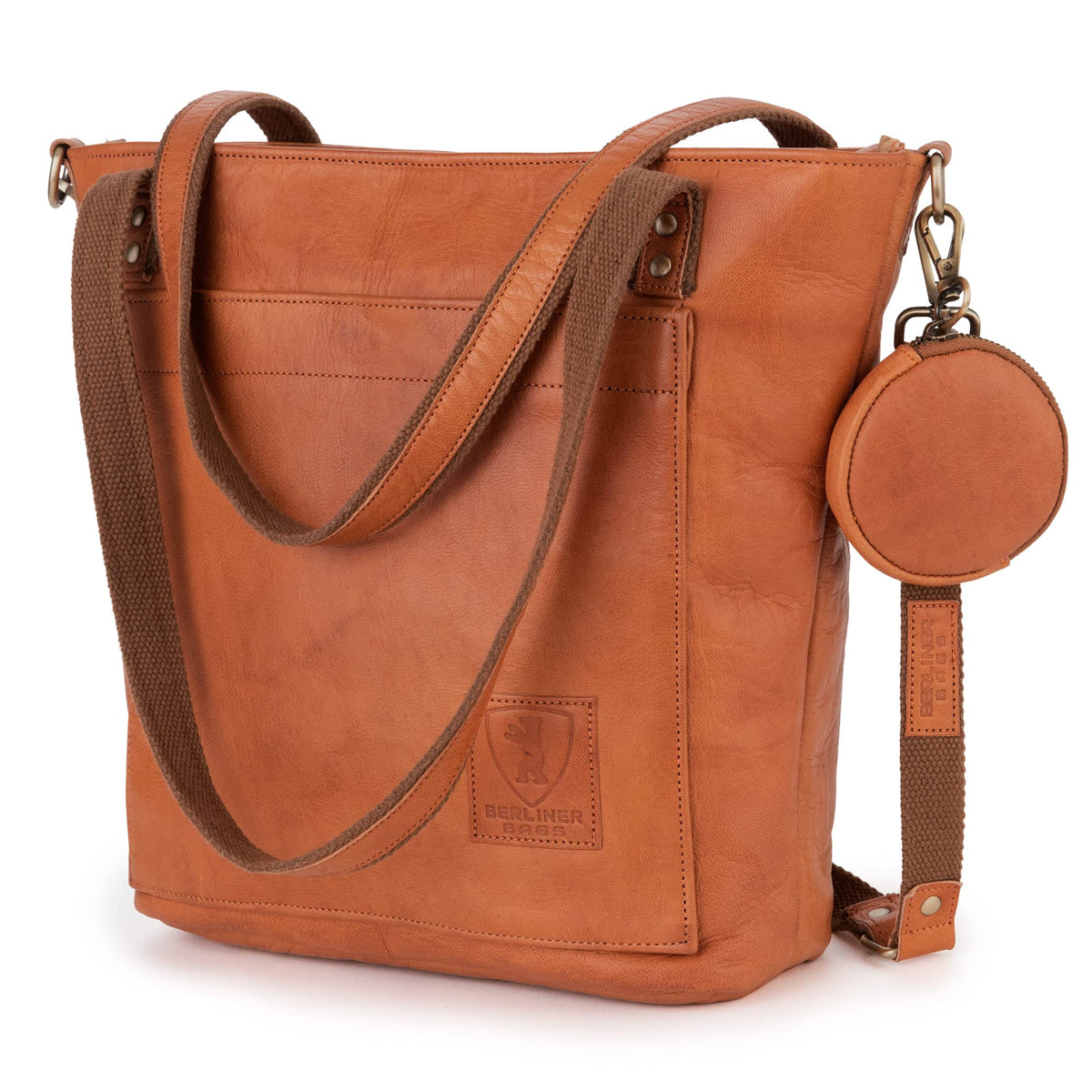 BERLINER BAGS Vintage Leather Shoulder Bag Verona, Large Handbag for Women - Brown