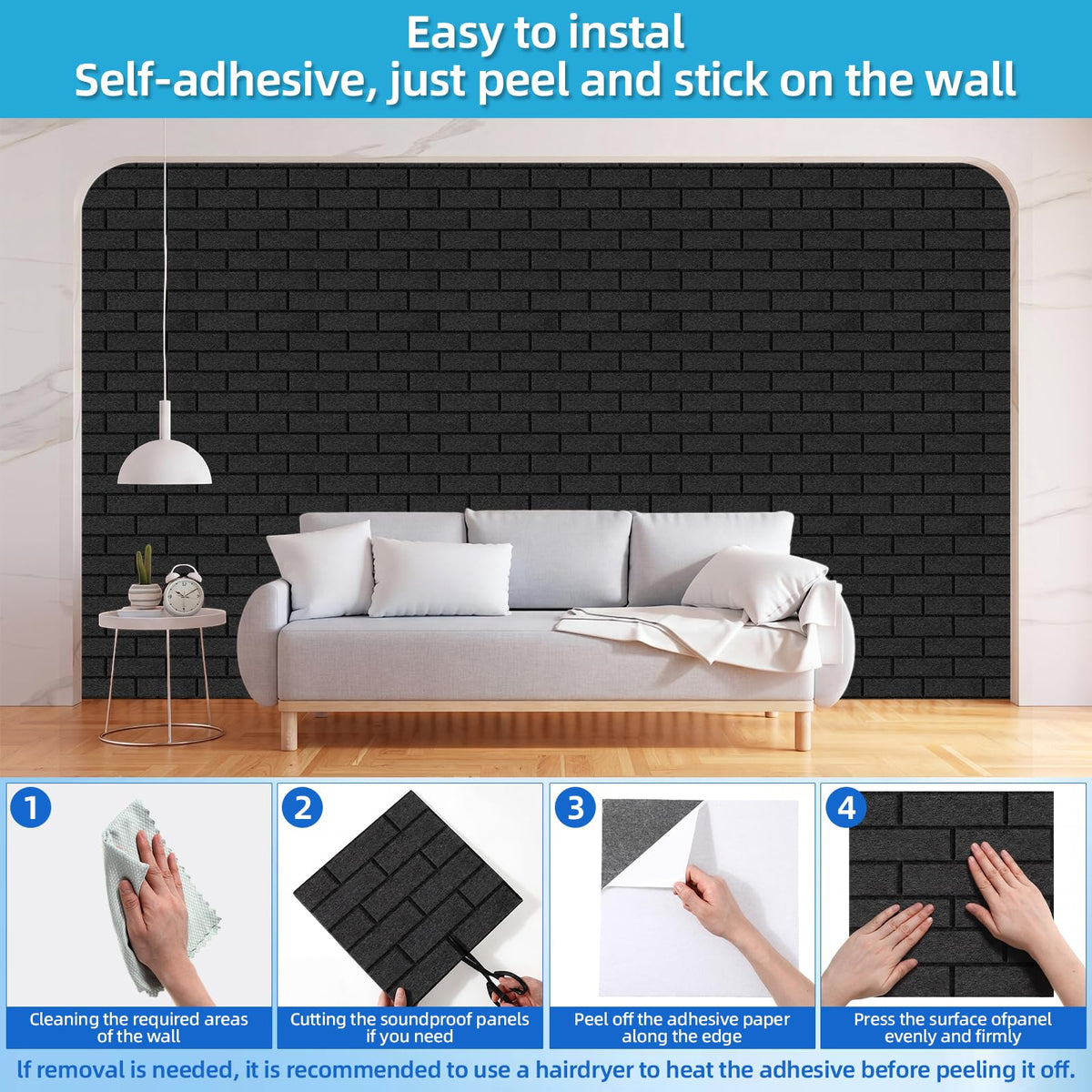 BrightRow 20 Pack Acoustic Panels 12" X 12" Soundproof Wall Panels with Self Adhesive High Density Brick Pattern Sound Absorbing Decorative for Home Office Gaming Room Studio