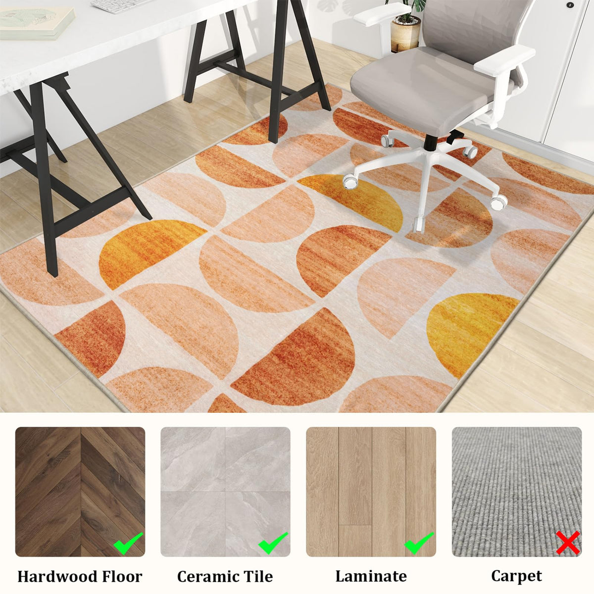 Office Chair Mat for Hardwood Floor, 72"x48" Easy Glide Computer Desk Mat Protector for Rolling Chair Under Desk Rug Nonslip Backing, Machine Wash, (Modern)