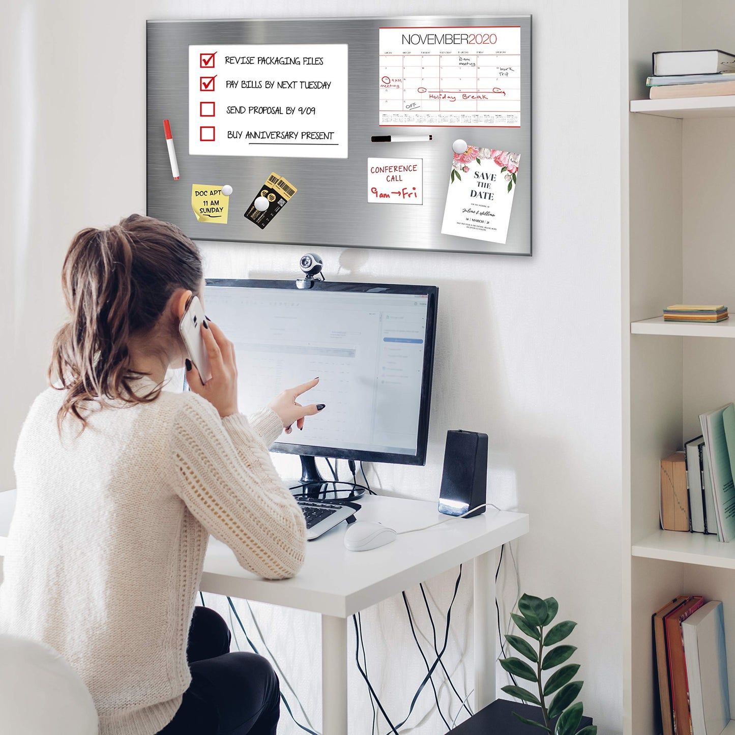 Essentially Yours Magnet and Message Board | Large Mountable 30 x 14 x 0.7 Inch Steel Bulletin Board (Silver)
