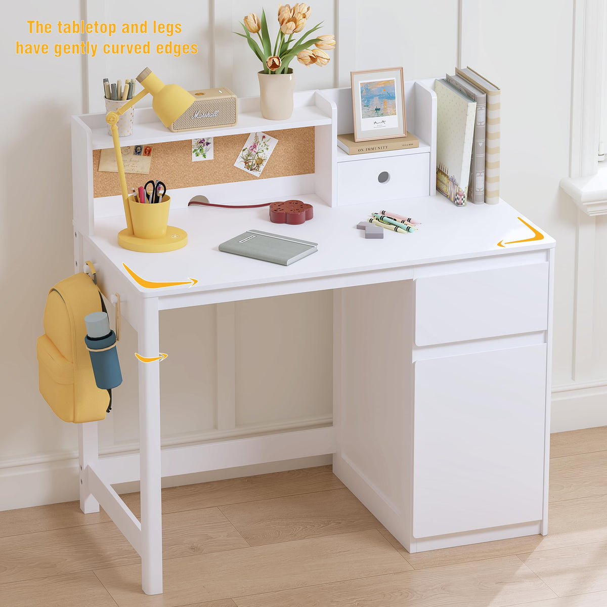 UTEX Kids Desk and Chair Set, Kids Study Desk with Hutch for 5-12 Years Old, Children Wooden Study Table, Student Writing Table Computer Workstation