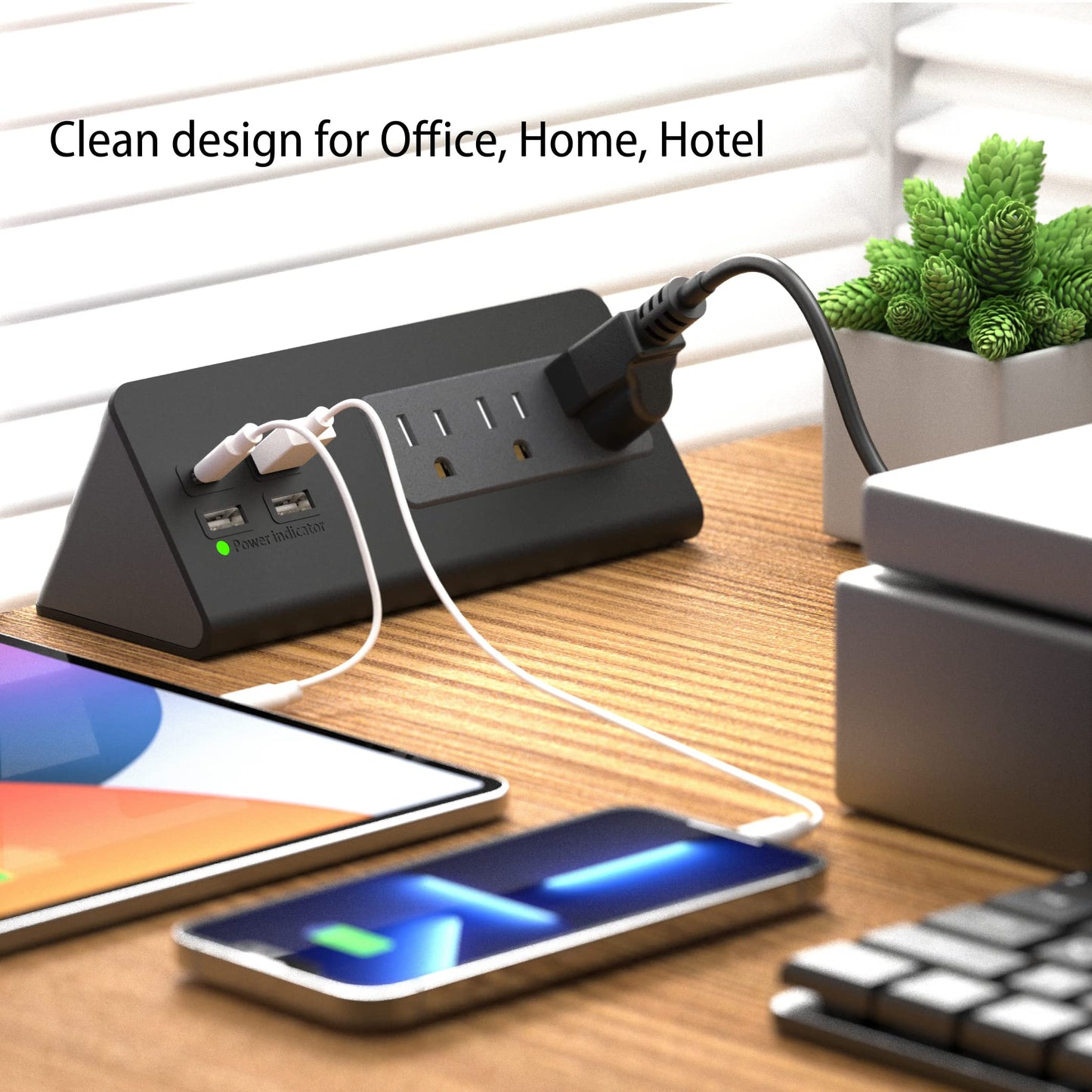 Nightstand Edge Mount Power Strip with USB-C Ports Tabletop Surge Protector Desk Clamp Power Sockets with 3 AC Outlets &4 Fast Charging USB Ports for Home Office Hotel and Dormitory (Black(2-Pack))