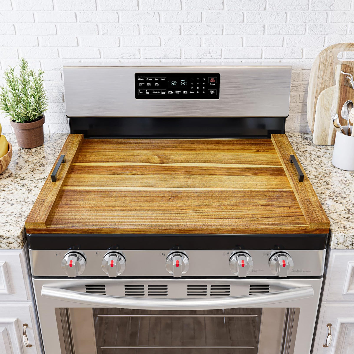 SpaceAid Noodle Board Stove Kitchen Cover with Handles, Top Covers for Gas Burners and Electric Stove, Oven Decor Accessories Wood Tray for Countertop, Natural Acacia