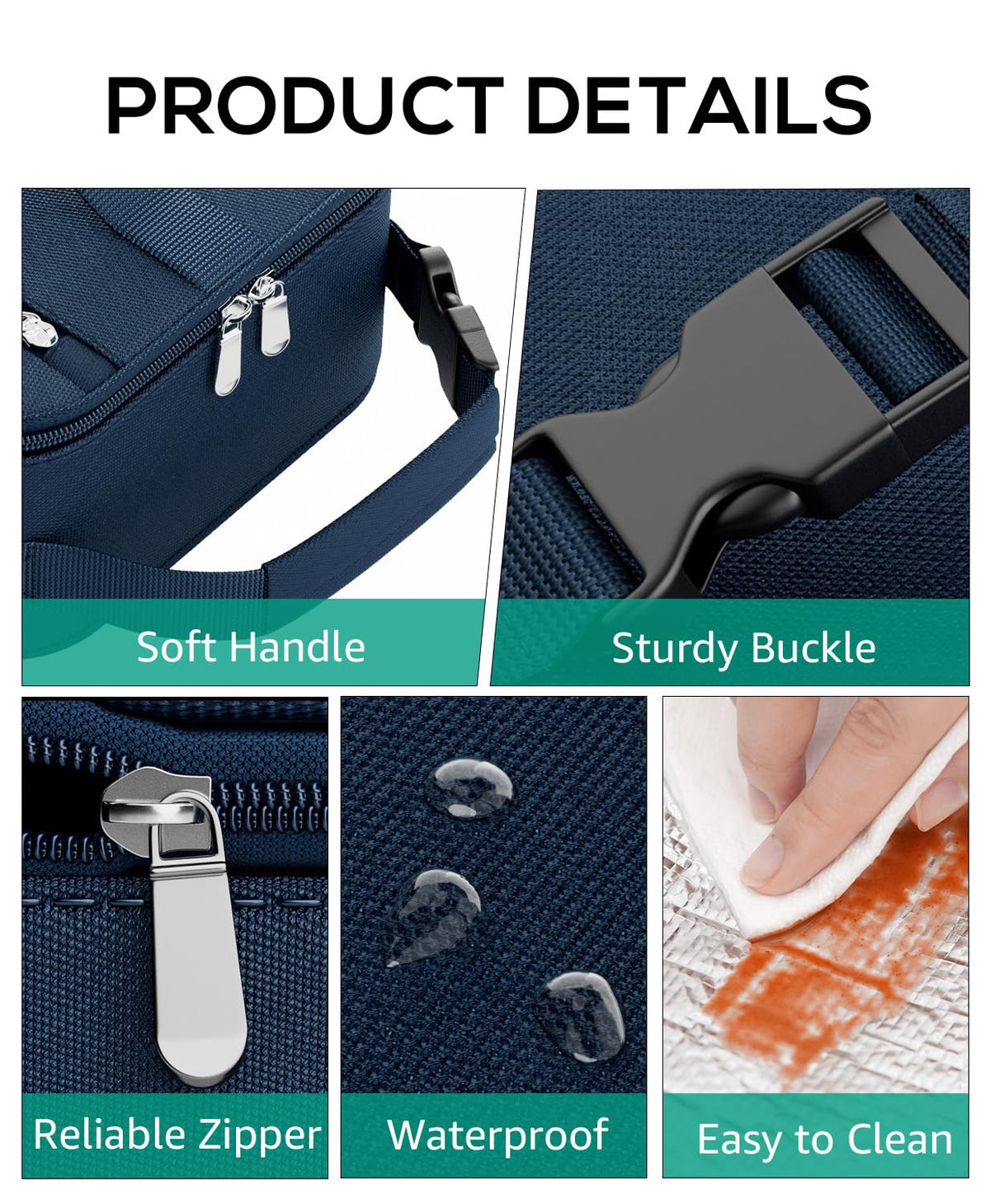 HowFly Small Lunch Bag - Insulated Lunch Box Bag for Women Men - Portable Thermal Reusable Meal Cooler Bags with Buckle Handle for Work School - Navy Blue