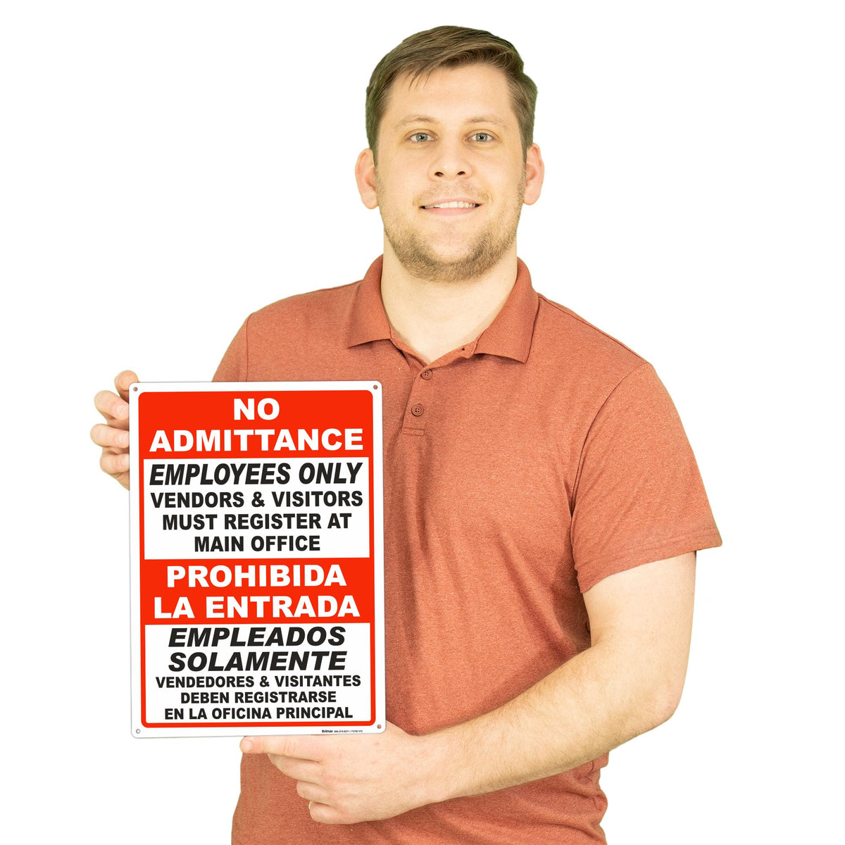 Brimar - 10" x 14" - Bilingual Vendors & Visitors Must Register Sign - .040″ Rust-Free Aluminum - High Visibility - Easy Installation
