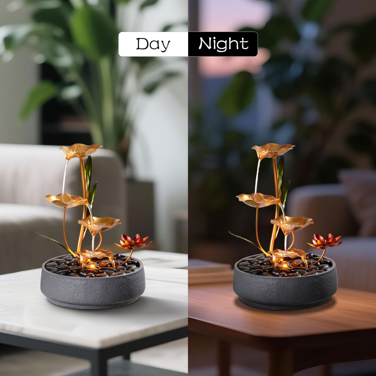 Haobos Indoor Tabletop Fountain Exquisite Meditation Desk Water Fountain Decorative Zen,4-Tier Lotus Desk Fountain,Home/Office Decor Housewarming Gift for Mom（23154）