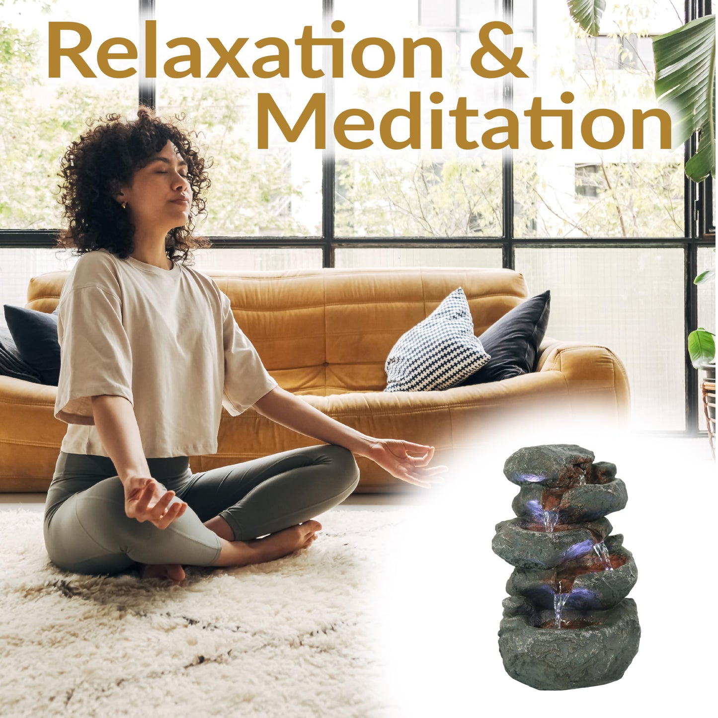 Sunnydaze Tabletop Water Fountain - Stacked Rocks 10.5 Inch Relaxing Desktop Water Fountain with LED Lights - Office, Bedroom, Living Room