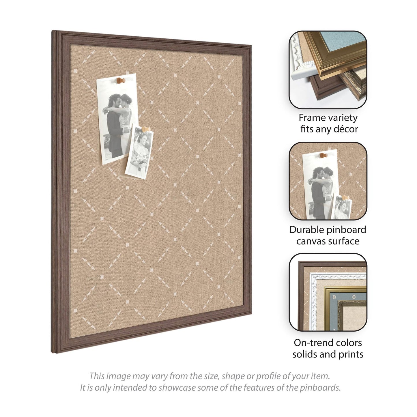 Kate and Laurel Framed Fabric Pinboard 18 x 42, Beige Lattice Pattern Printed Linen Classic Bulletin Board for Use as a Vision Board or Wall Organization, Florence Gold Frame