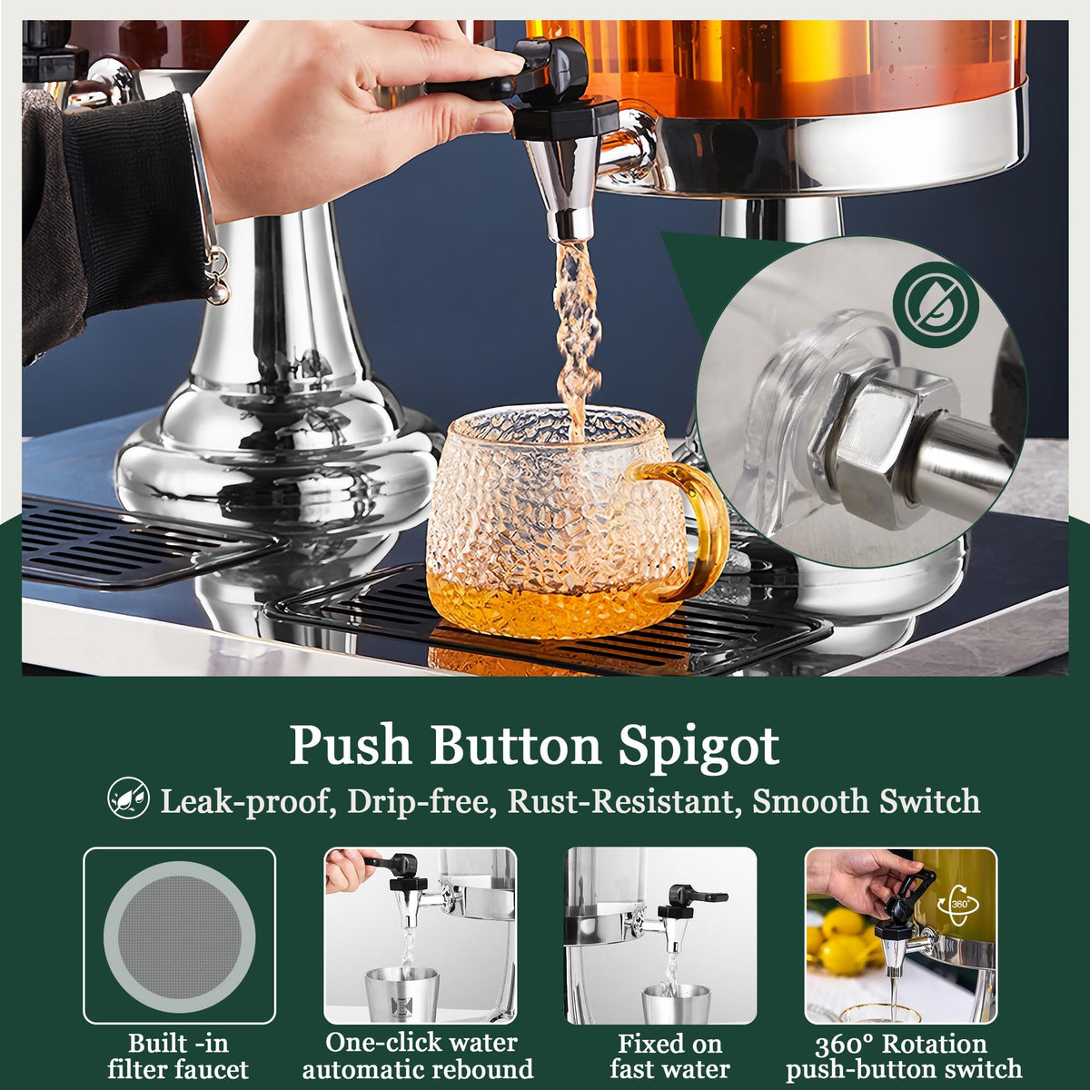 OIHYA 4 Gal Beverage Dispenser, Drink Dispensers for Parties, Hot Cold Drink Dispenser with Ice Container and Stainless Steel Drip Trays for Parties Buffet Catering Cold Drinks and Beer
