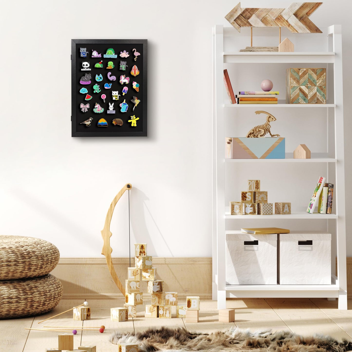 Americanflat 14x18 Pin Display Case - Ideal for Enamel Pins, Medals, Jewelry, Memorabilia - Silhouette Collection - Black Pin Collection Display with Polished Plexiglass for Wall Decor