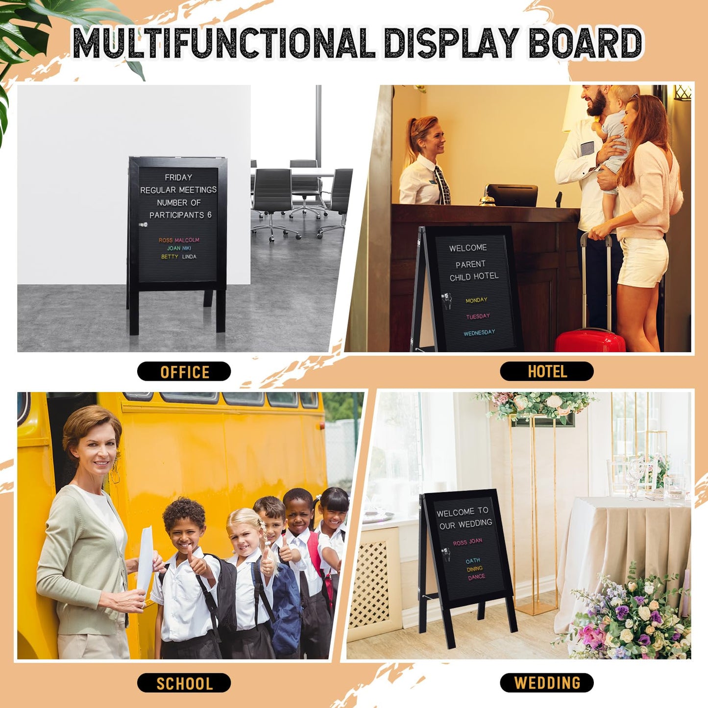 BBTO 36 x 20 Inch Double Sided Large A Frame Letter Board Sign Sidewalk Sign with Changeable Letters, Restaurant Menu Board for Cafe Bar Wedding Store Display