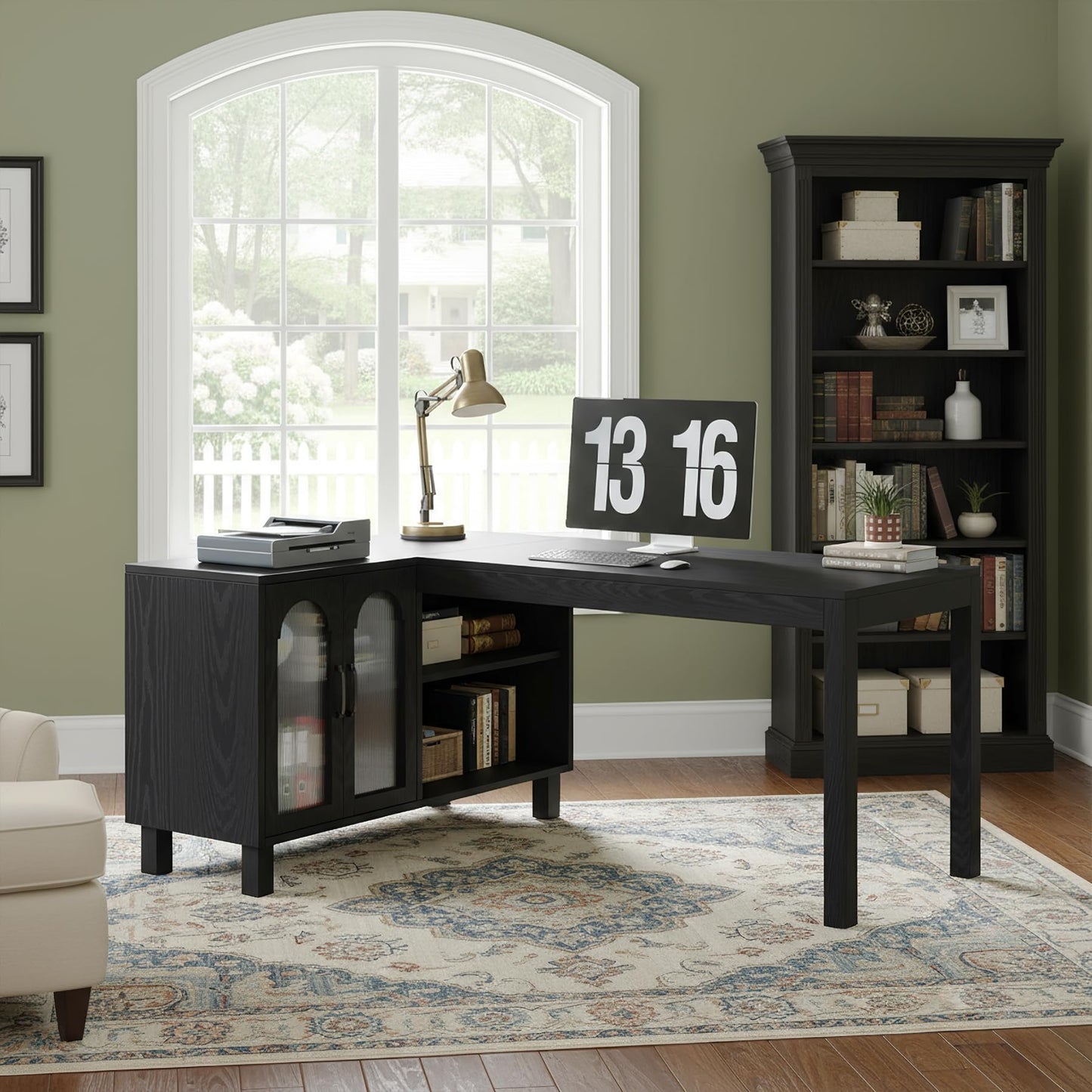 Tribesigns 59" L Shaped Desk with File Cabinet, Executive Office Desk with Storage Shelves, Modern Wood Computer Desk, Coner Writting Desk for Home Office, Work, Study (Black)