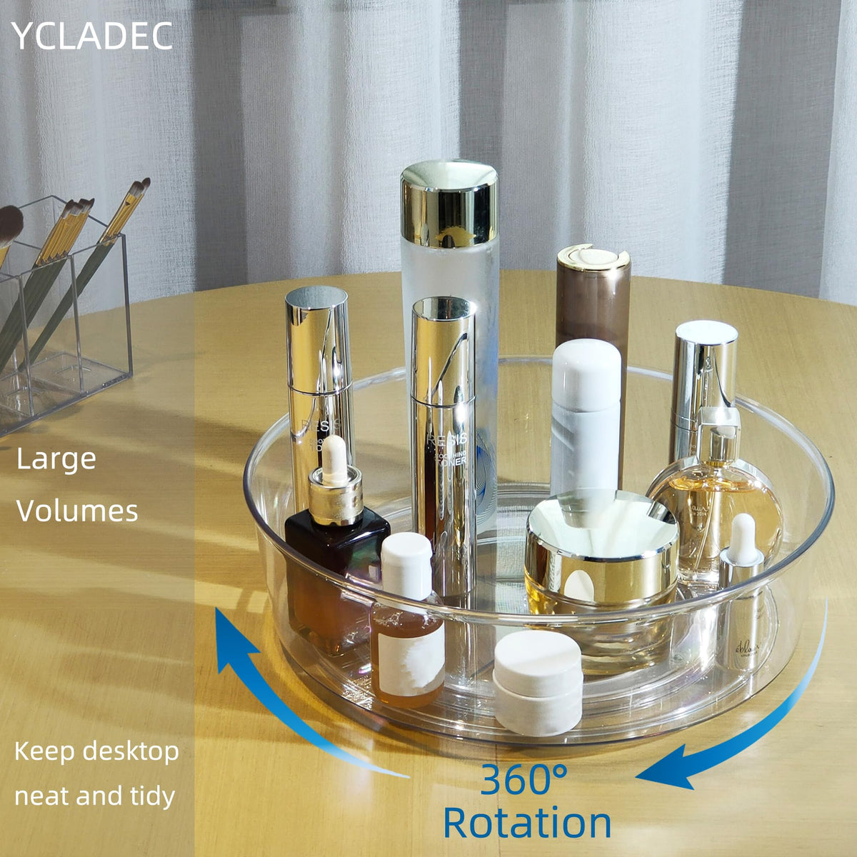 YCLADEC 4 Pack Lazy Susan 11.5" Inch Turntable Organizer Organization Storage Container Bins Spice Rack Cabinet Rotating Condiment for Pantry Countertop Kitchen Vanity Bathroom Jewelry Holder Clear