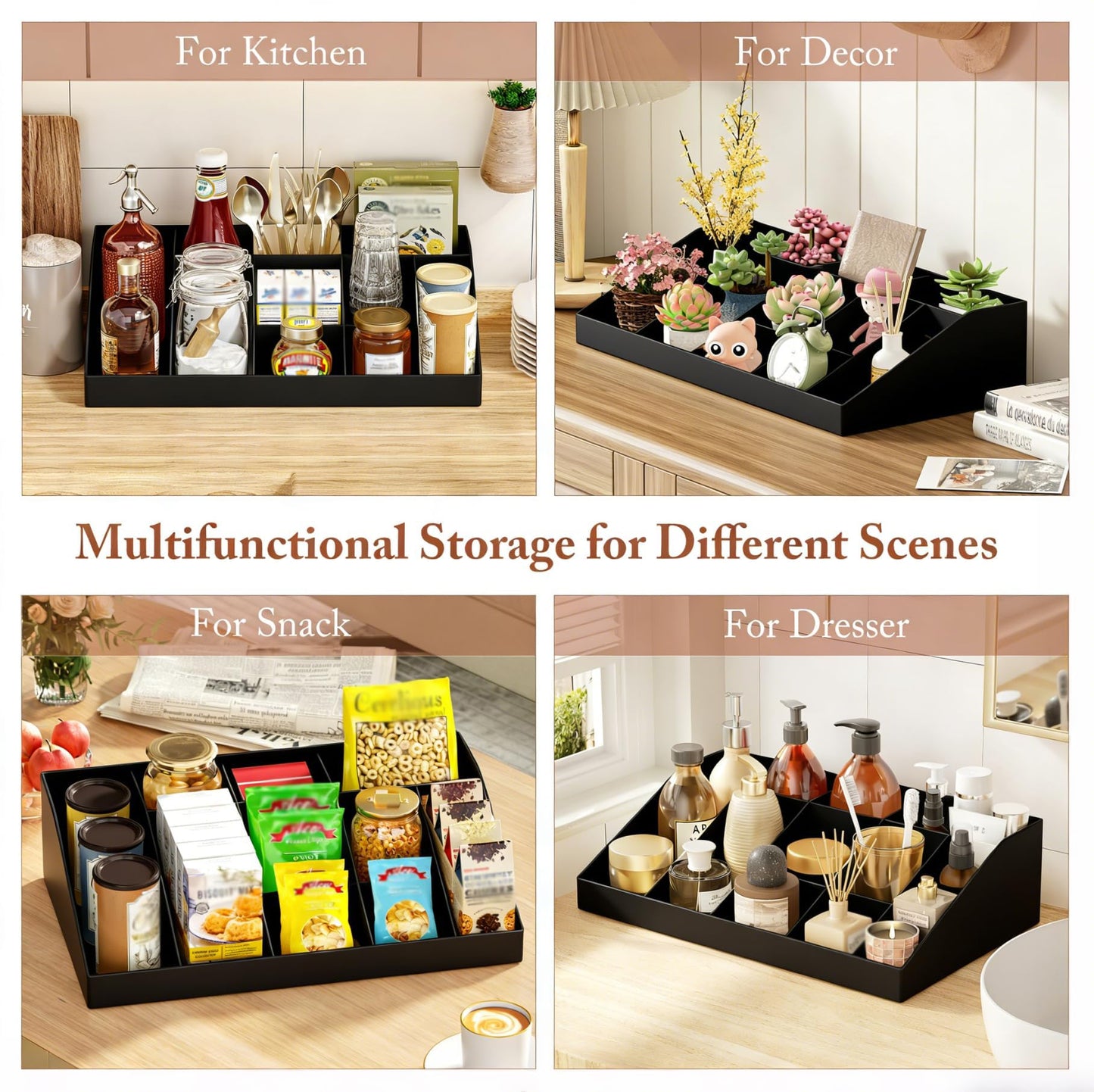 SZQINJI Coffee Condiment Organizer Holder 10-Compartment Break Room Coffee Condiment Caddy Cup Storage Holder Black