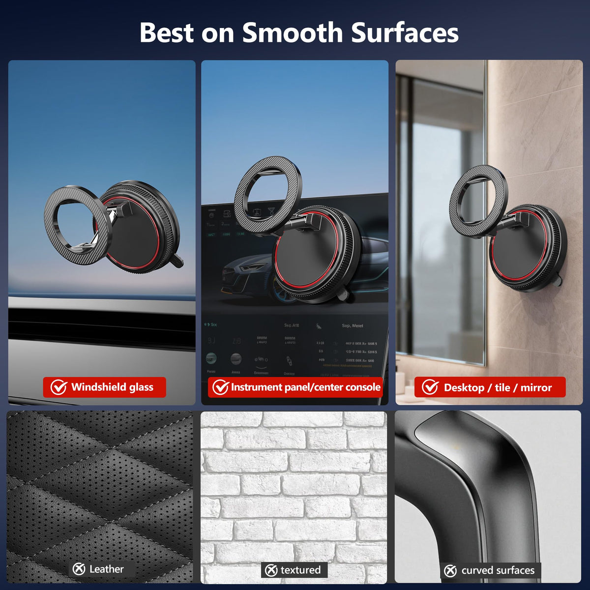 NotiXas Car Phone Holder Mount, 108LBS Vacuum Suction for MagSafe Car Mount, 3000gf Magnetic 360° Adjustable Carbon Fiber Phone Holders for Your Car for iPhone 17 Pro Ma/17/16/15/14/13/12, Desk & Gym