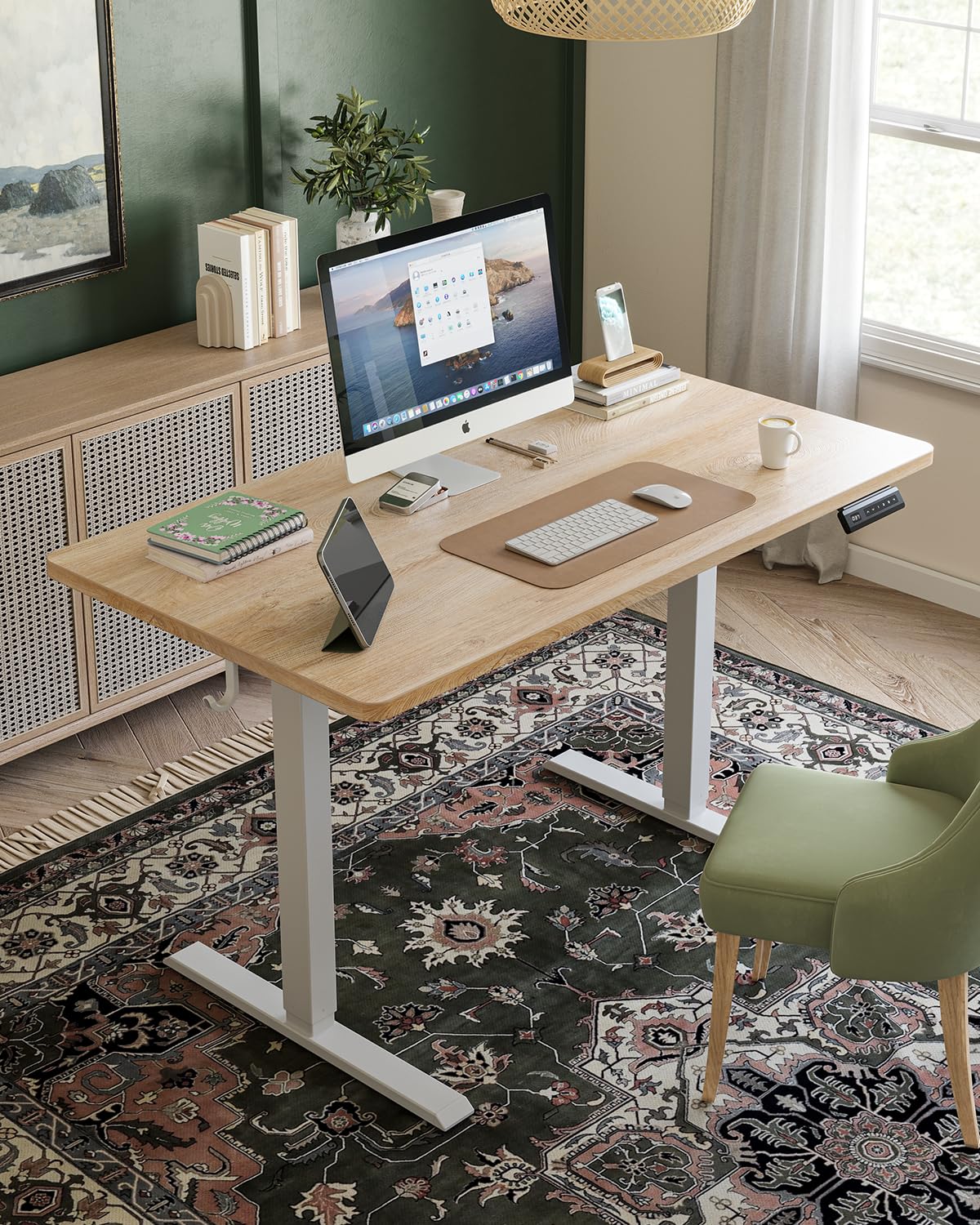 FEZIBO One-Piece Standing Desk, 48"x24" Seamless Desktop Electric Height Adjustable for Home Office, Study Rooms & Multi-Device Workstations, Maple