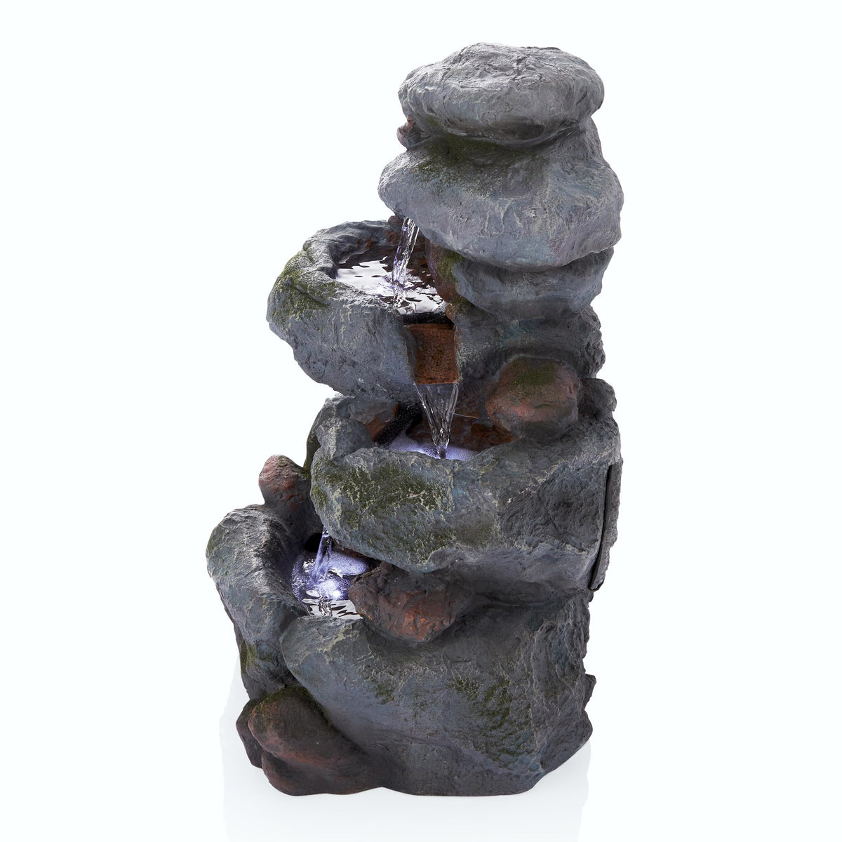Alpine Corporation 22" Tall 3-Tier Outdoor Rock Waterfall Fountain with LED Lights, Natural Stone Look for Garden, Patio, Yard & Porch Decor, Gray