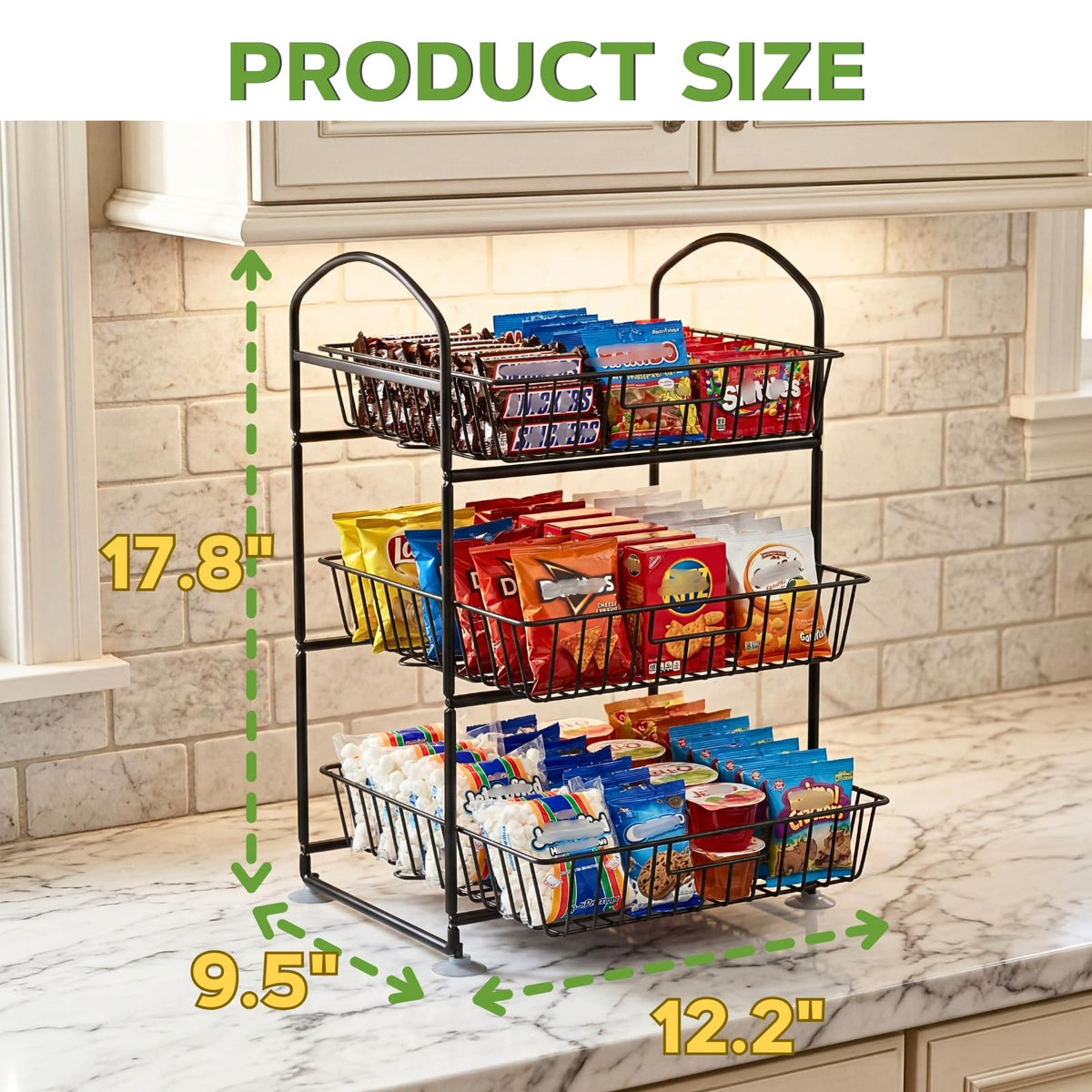 Ofiray-home 3 Tier Fruit Basket with 2 Banana Hangers, Detachable Countertop Fruit Vegetable Basket Organizer for Kitchen Counter, Metal Mesh Fruit Bowl for Potato Onion Bread Snack Veggie