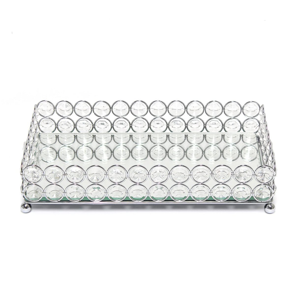 Elegant Designs HG1010-CHR Elipse Crystal Decorative Mirrored Jewelry or Makeup Cosmetic Perfume Vanity Organizer Tray, Chrome