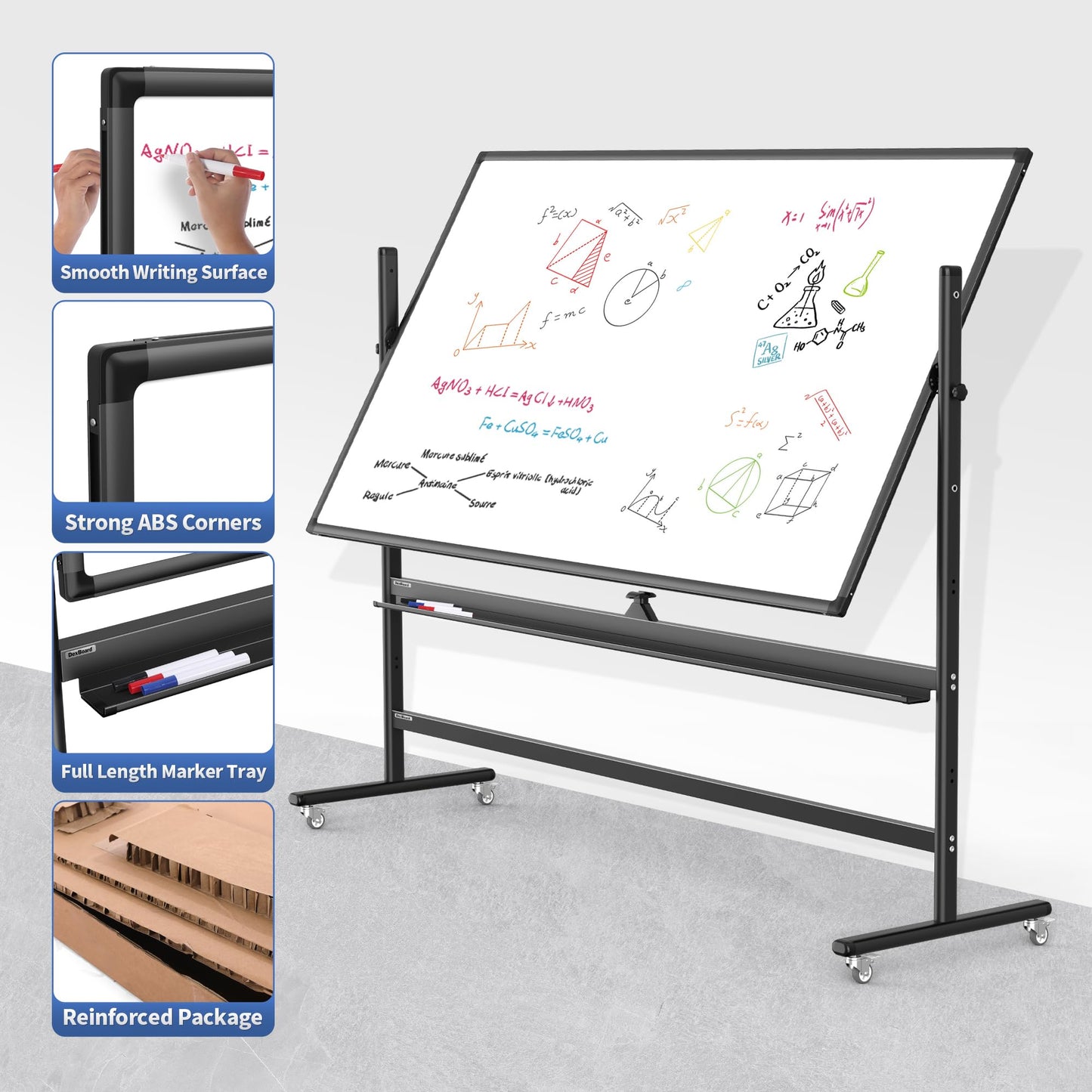 Mobile Whiteboard 48x32 for Office & Homeschool - Double-Sided Magnetic Dry Erase Board on Wheels - 360° Reversible Standing Easel for Agile Presentations & Classroom Teaching