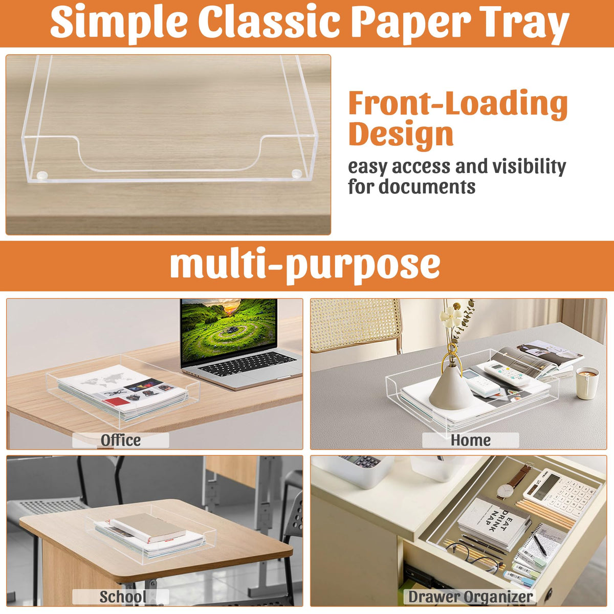 AZFUNN Letter-Size Tray Desk Letter Tray Paper Tray, Sturdy Heavy-Duty Plastic Printer Paper Tray, Single-Tier Stackable File Storage Organizer for Office Home (Clear)