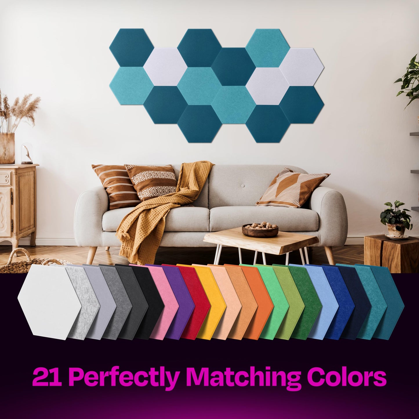 Ekkogo Acoustic Panels 12-Pack Soundproof Wall Panels 12"X10.4"X0.4" Sound Panels High Density Sound Dampening Panels - [Ocean Turquoise Hexagon]