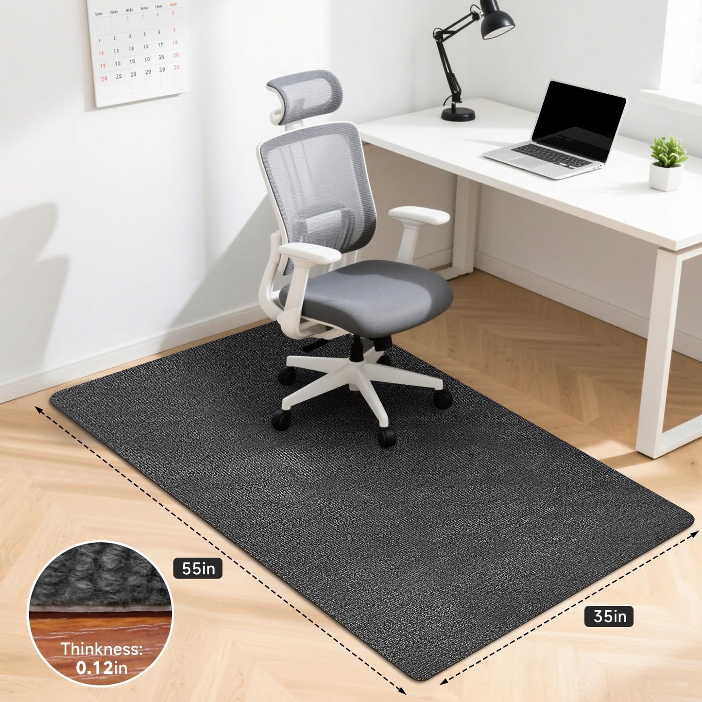 SHAREWIN Office Chair Mats for Hardwood Floor, Dark Gray 47"x36" Computer Chair Rug, Under Desk Mat, Large Anti-Slip Floor Protector for Home, Office, Study