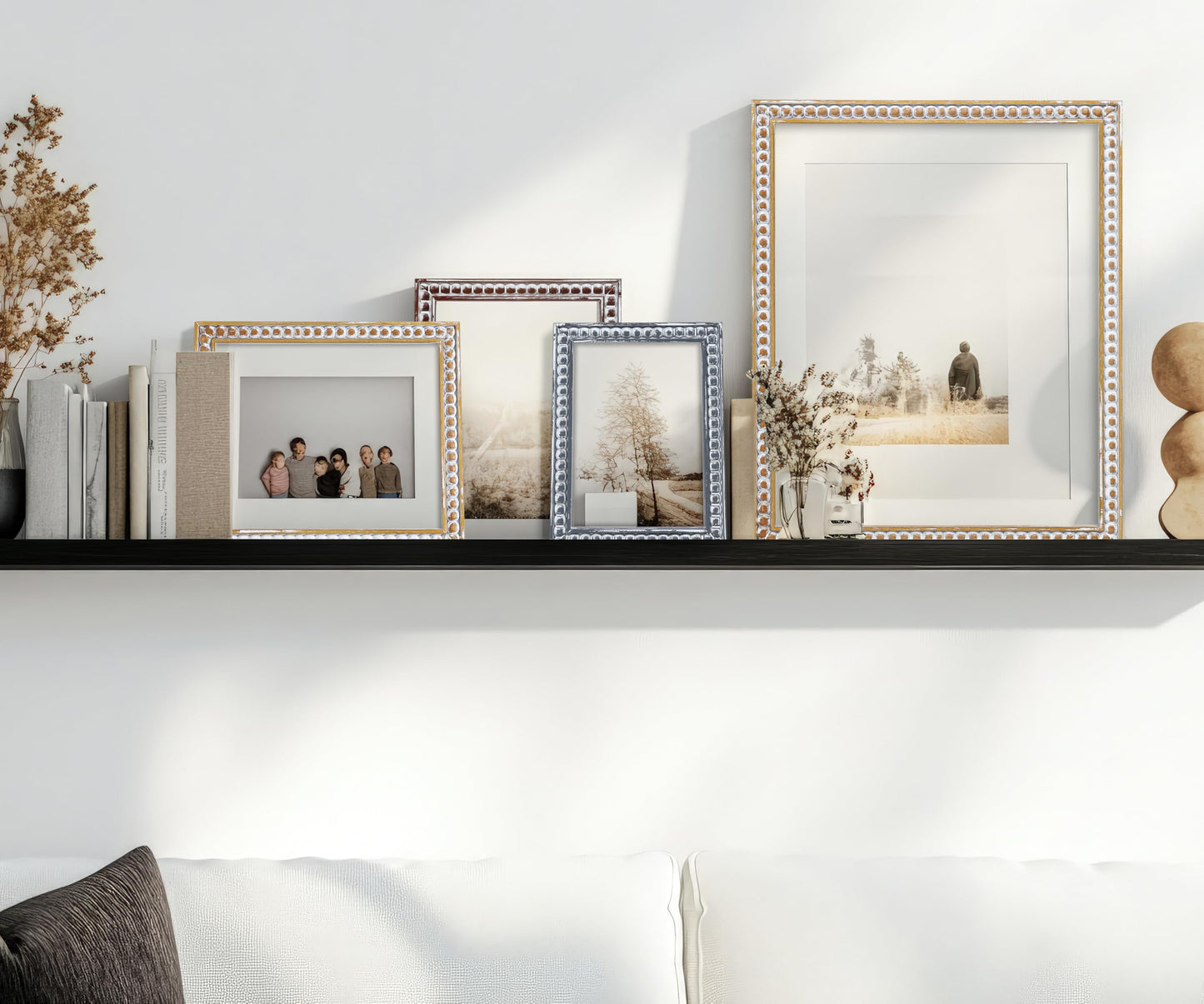 Gdfmsc 11x14 Rustic Picture Frame with Mat for 8x10, Farmhouse Boho Deco Distressed Beaded Wooden Real Glass, Vertical or Horizontal Display Photo Gallery Wall & Tabletop Frame, Natural