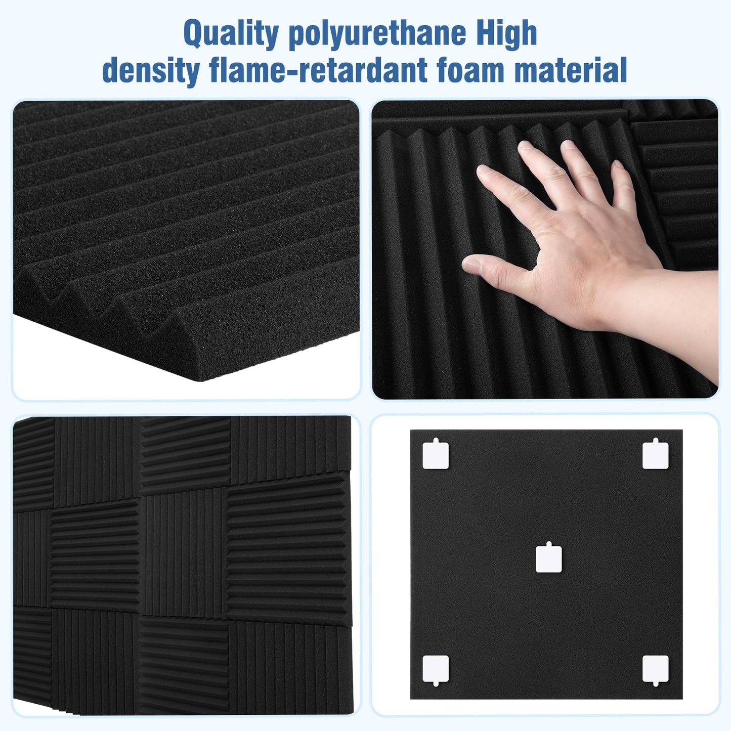 12 Pack Sound Proof Foam Panels,12"×12"×1" Acoustic Foam Panels, High Density Soundproof Wall Panels for Home Office Recoding Studio,With 250PCS Adhesive Stickers (Black, 12 Pack)