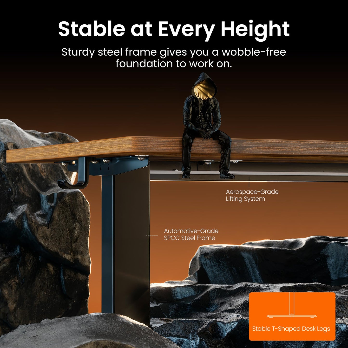 ErGear Height Adjustable Electric Standing Desk, 48 x 24 Inches Sit Stand up Desk, Memory Computer Home Office Desk, Vintage Brown