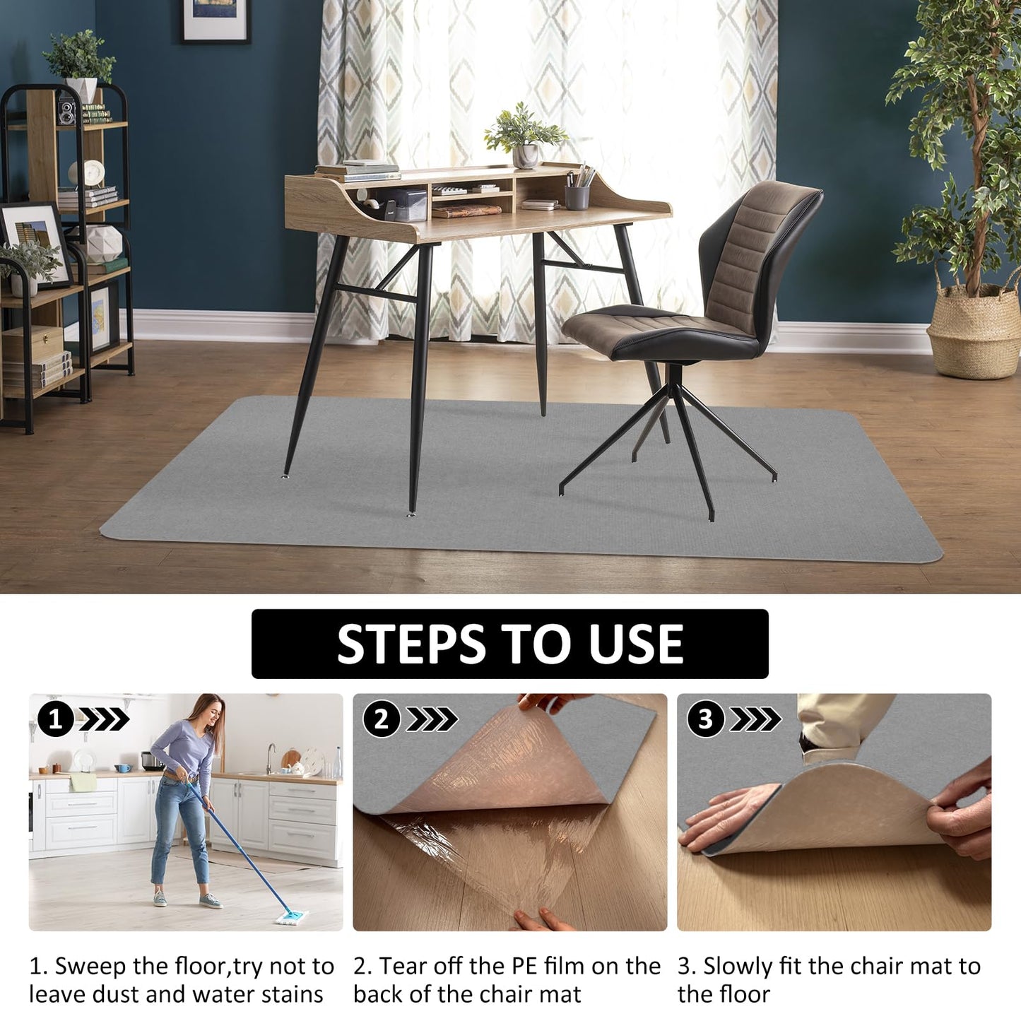 Office Chair Mat for Hardwood Floor & Tile Desk Mat for Rolling Chairs Protect Hardfloor Desk Area Rug for Workstations, Durable Chair Mat for Home and Office Use (Light Grey, 36X55 in)