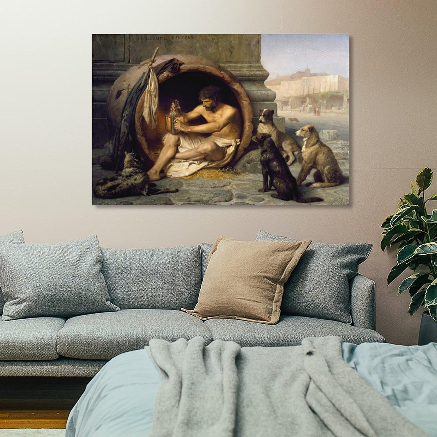 Diogenes Greek Philosopher With Dogs Lantern Scene Canvas Printing Wall Art Prints Wall Decor Posters Classical Painting Scandinavian Bohemian for Living Room Bedroom Office 16x24inch(40x60cm)