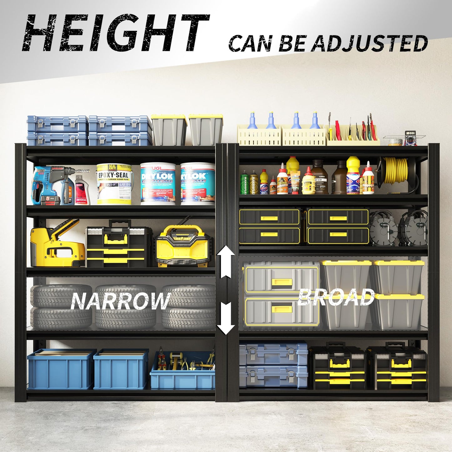EKJ 72" H Garage Shelving 2500 LBS Heavy Duty Storage Shelves, Adjustable 5 Tier Metal Shelving Unit, Metal Racks for Storage, Utility Shelves for Workshop, Basement, Home Office 72" H*35.4"W*15.7"D