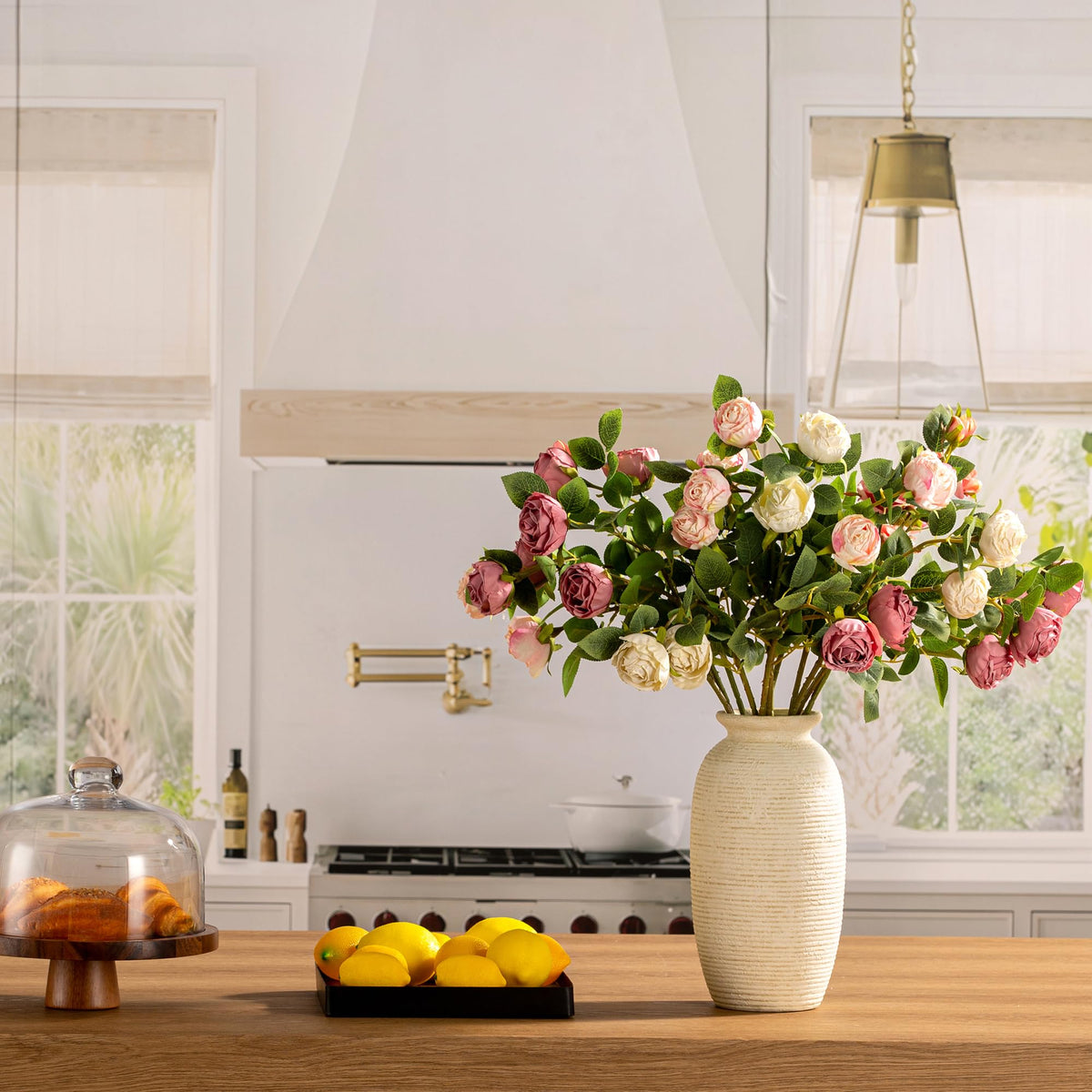 Ceramic Flower Vase, 12.5" Large Rustic Farmhouse Vases Home Decor Tall Pottery Decorative Pampas Vase for Table Living Room Entryway Mantel Bookshelf Bedroom Bathroom Kitchen-White