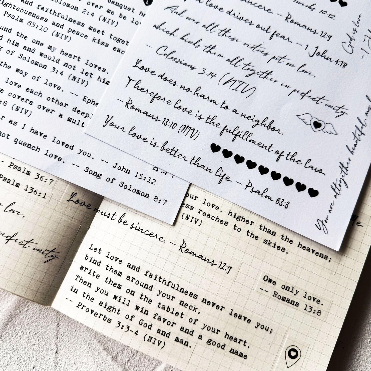Esland Bible Verses Planner Stickers – 4 Sheets of Love Quotes, Retro Typewriter & Hand Lettering Styles, Inspirational Christian Stickers for Journaling, Scrapbooking, Bible Study, and Crafts