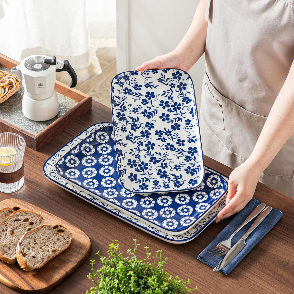 vancasso Porcelain Serving Platters Set of 3, Serving Trays for Party, Serving Dishes for Entertaining, Ceramic Trays for Serving Food, 16"/14"/12" Inch, Series SELENE