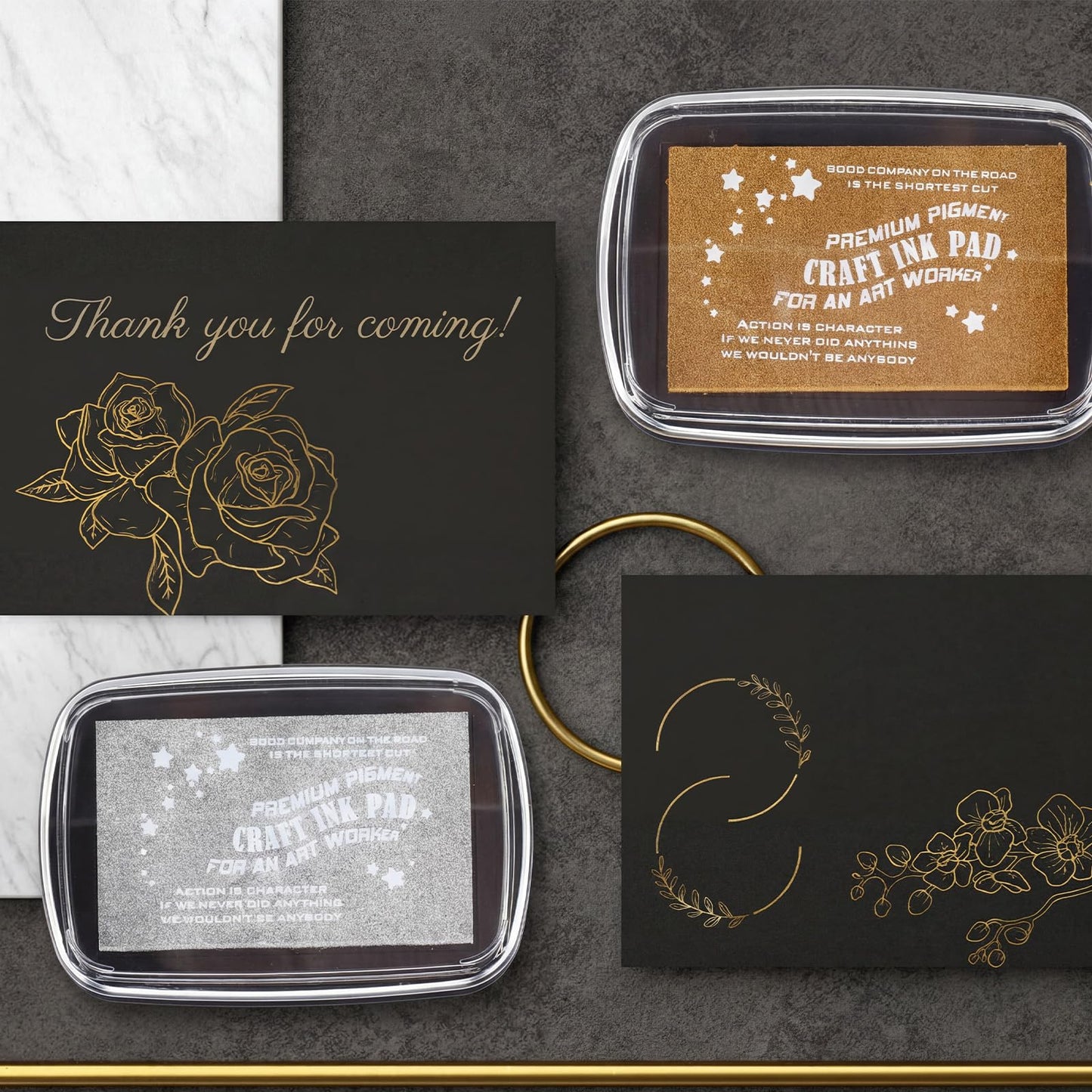 Fuyoooo 2 Pack Stamp Pad Craft Ink Pad Set for Rubber Stamps Metallic Gold & Silver for Wedding Invitations Scrapbooking Card Making Embossing DIY Art Projects Supplies