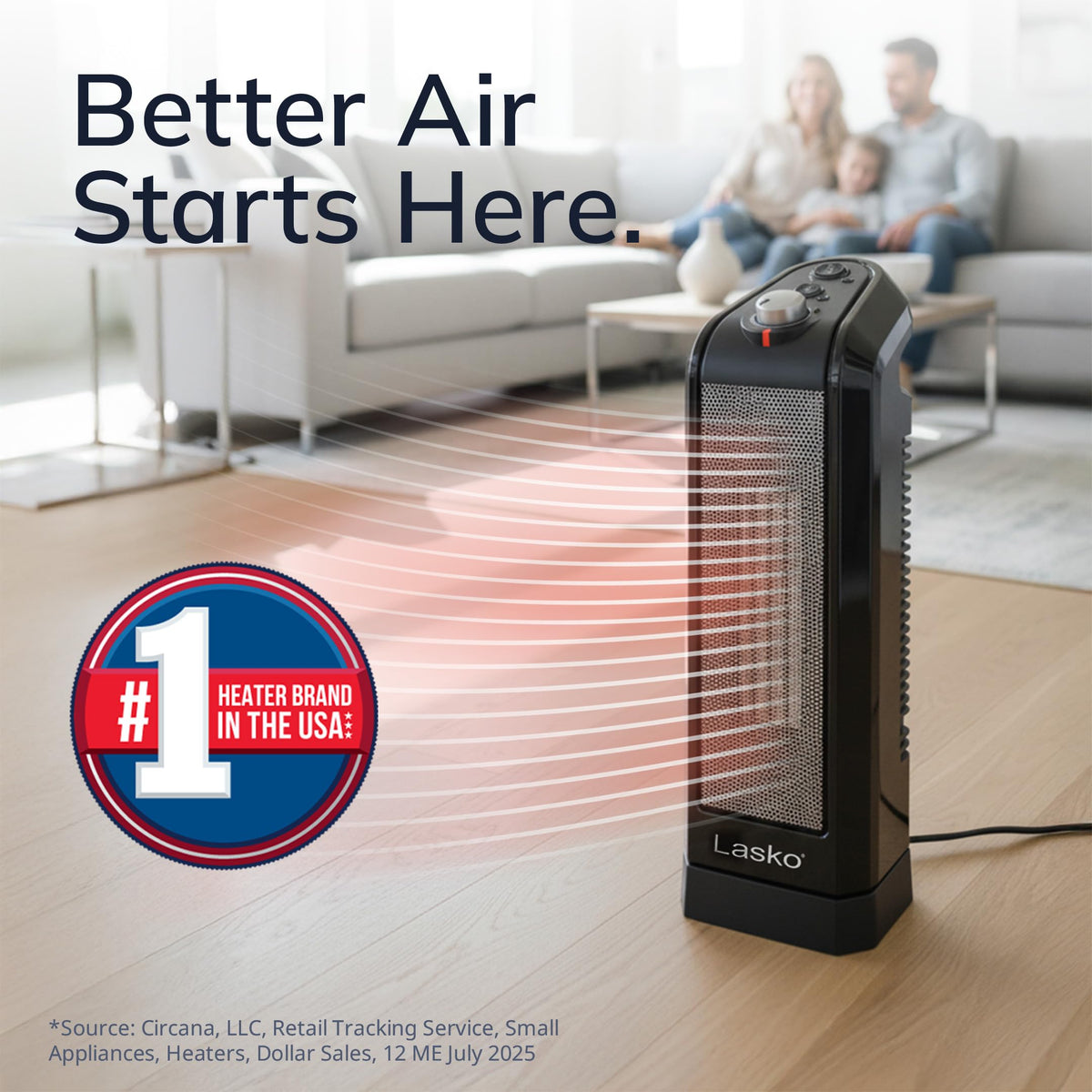 Lasko Oscillating Ceramic Tower Space Heater for Home with Overheat Protection, Adjustable Thermostat, and 2 Speeds, 15.7 Inches, Black, 1500W, CT16450