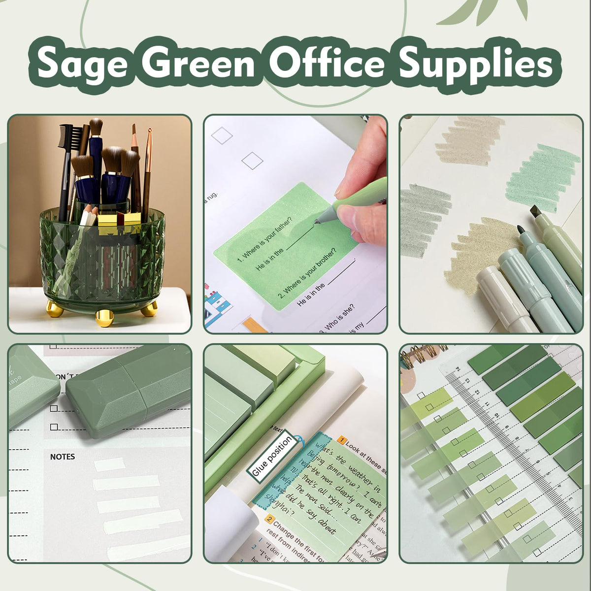 sportsvoutdoors Green Desk Accessories, Sage Green Supplies, Office Stationery Set, Dark Green Pen Pencil Holder for Desk,Gifts for Office Clerks