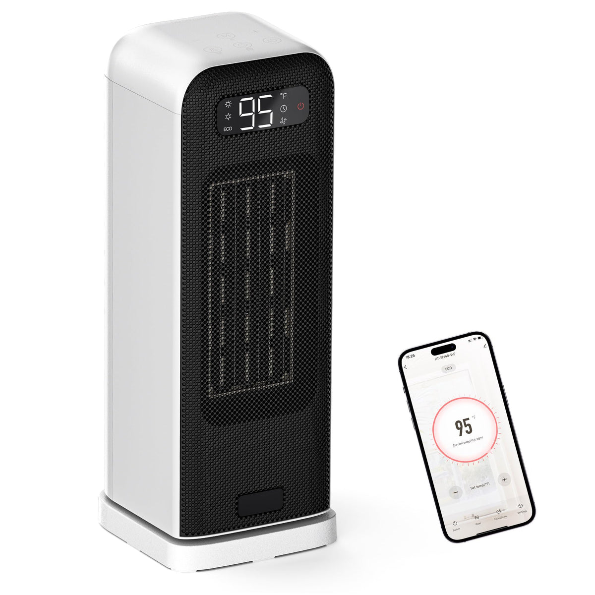 MORENTO Space Heaters for Indoor Use, Portable Electric Heater with Thermostat, Smart and Voice Control, 1500W PTC Ceramic Safety, 36dB Quiet Smart Heaters for Office Bedroom Home White 1Pack
