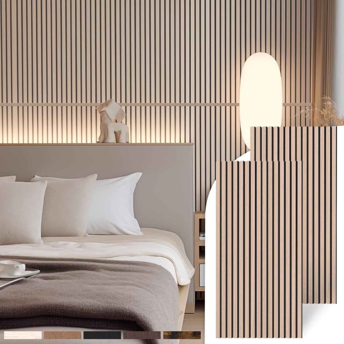 Mollywell Wood Panels for Wall, Time-Saving Installation, Versatile Wood Slat Wall Decor, Enhanced Acoustic & Sound Proof Fluted Design for Home & Office, 2 Pcs White Oak, 47.2x23.6 Inch