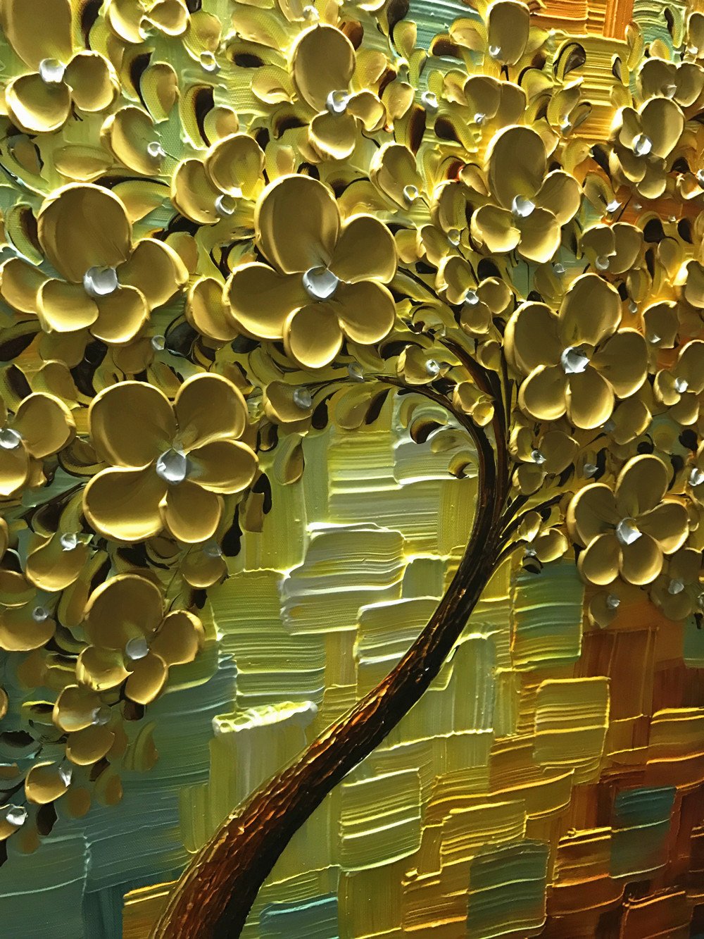 YaSheng Art - hand painted Wall Art, Modern Abstract 3D Textured Wall Art ,Golden Floral Oil Paintings ,Wall Art for Living Room, Bedroom Wall Decor, Framed Wall Art,Office Home Wall Decor Artwork 24x24inch
