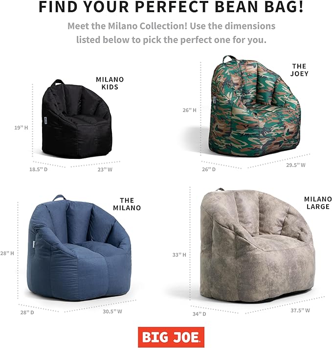 Big Joe Milano Bean Bag Chair for Kids, Denim Cobalt Lenox, Durable Woven