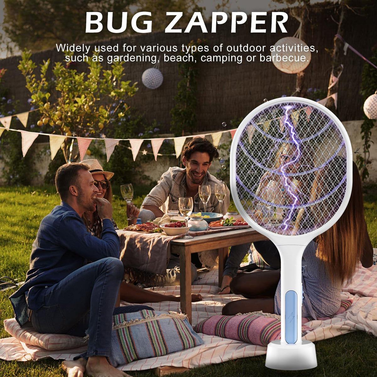 Bug Zapper 2 Pack, VANELC Electric Fly Swatter Racket Fly Zapper, 3000 Volt USB Rechargeable Fly Trap Mosquito Zapper Pest Insects Control for Home, Kitchen, Office, Outdoor
