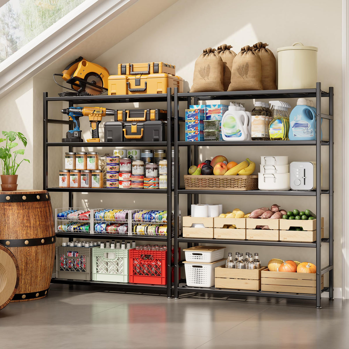 Tujurich Storage Shelves, 5-Tier Metal Shelving Unit with Adjustable Feet, Shelf Organizer for Garage, Kitchen, Pantry and Closet Organization, 36.4" x 11.8" x 68.3", Black