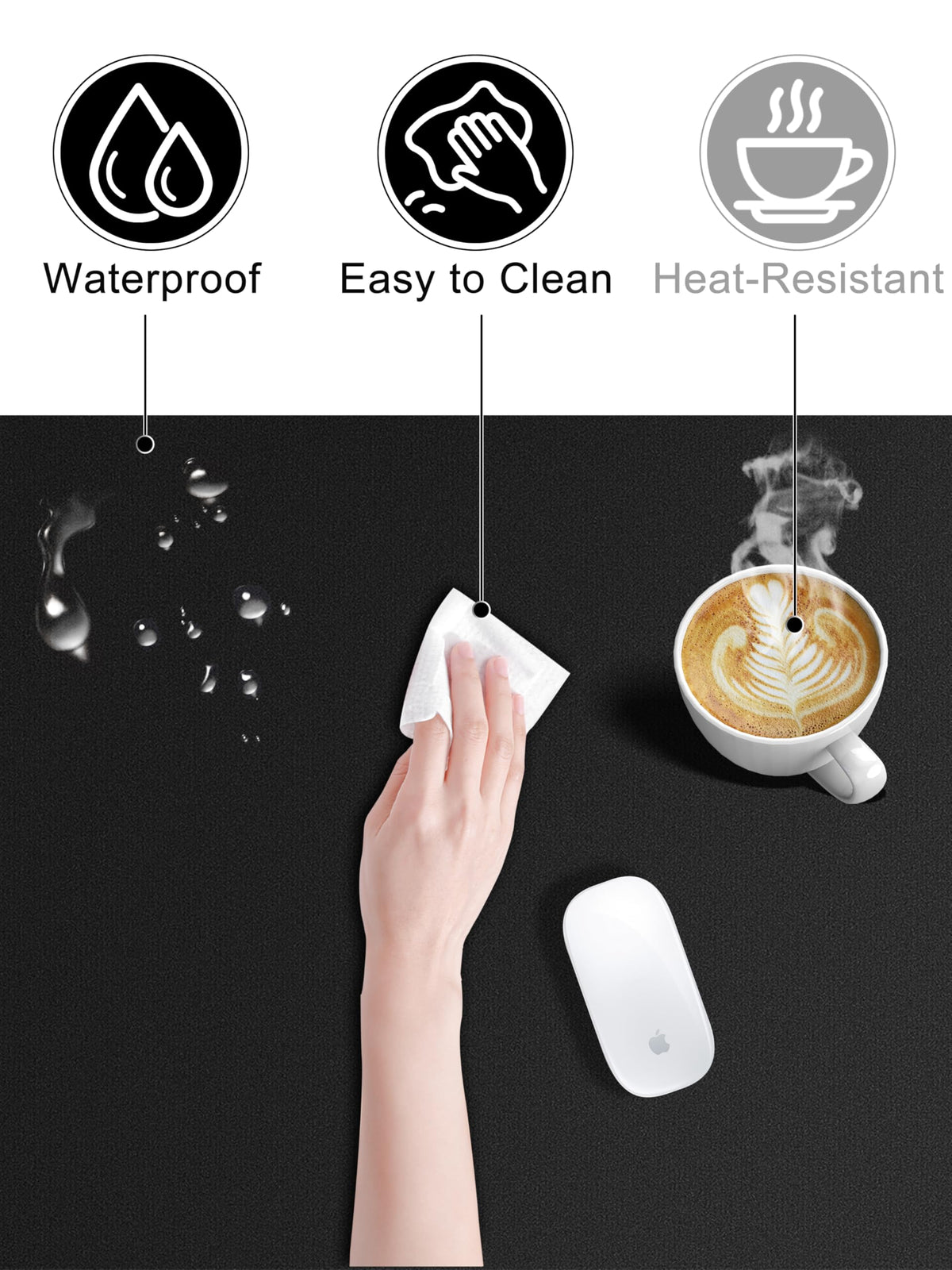 TopMade Wireless Charging Mouse Pad, Waterproof Gaming Mousepad with Ultra-Smooth Surface, Non-Slip Base, 31.5"x15.75" XXL Large Desk Pad, Classic Black Computer Desk Mat for MacBook, PC, Laptop